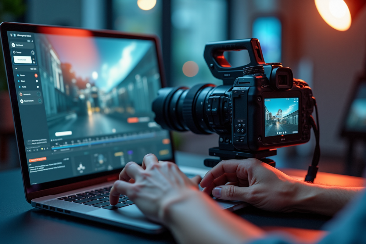 Zoom sur matériel vidéo innovant et ordinateur portable