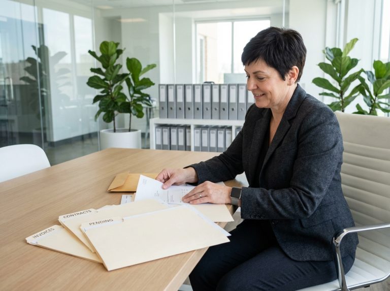 Femme d affaires organise des papiers dans un bureau moderne