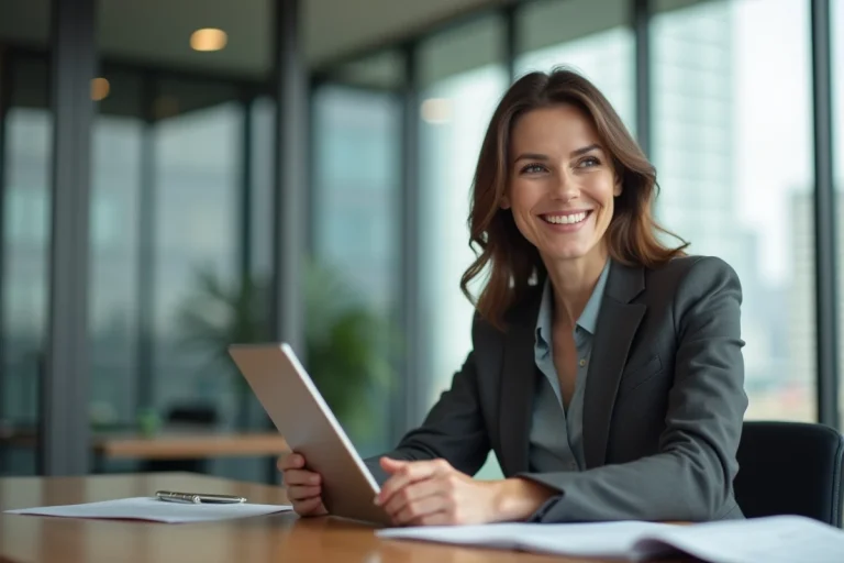 Femme d affaires souriante dans un bureau moderne