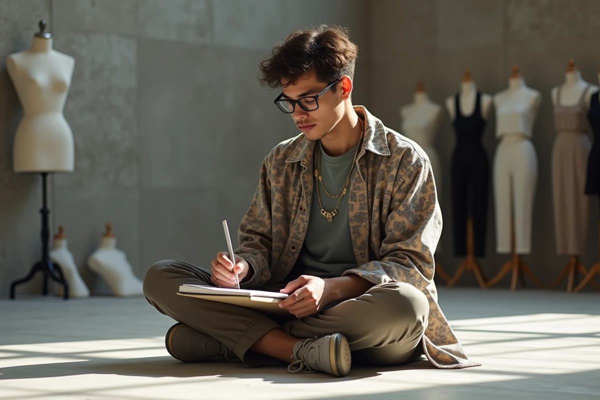 Jeune homme dessinant dans un studio créatif