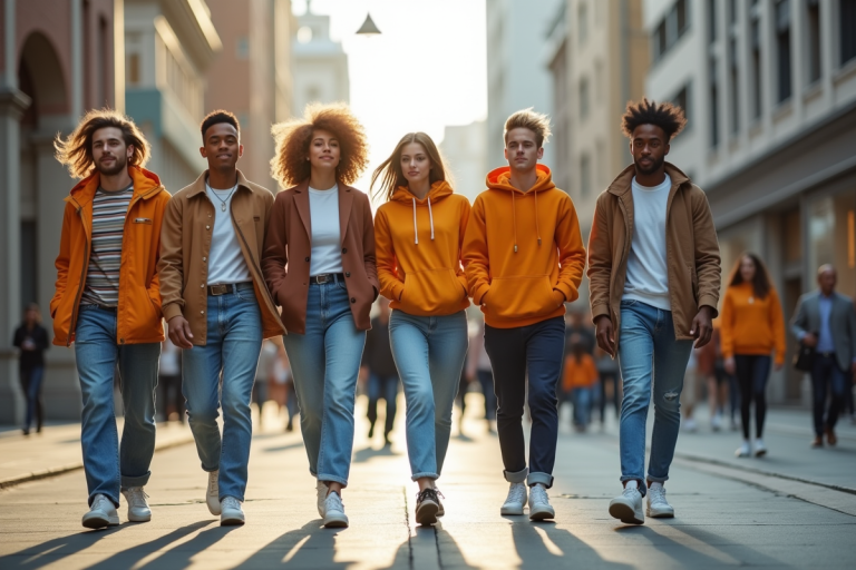Groupe de jeunes adultes à la mode dans une ville dynamique